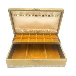 Mele Jewelry Box Large Two Tier with Felt Bottom - Gold Color 12.5 x 8 x 3.75 in